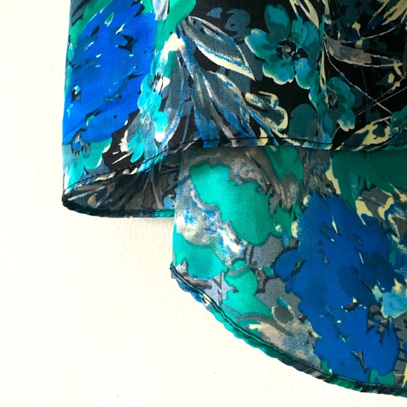 Silky Royal Blue Floral Spaghetti Strap Tank - Picture 4 of 5